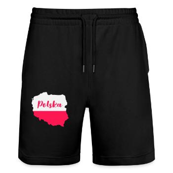 Pologne Polska - Short de jogging bio TRAINER Stanley/Stella unisexe - noir - Devant - Nik (191cm) & Marisol (170cm)