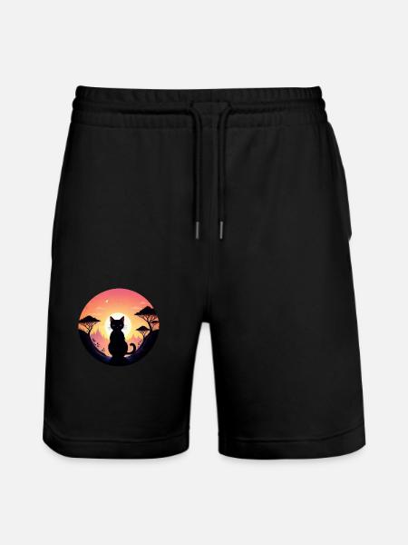 Cat Landscape and Sunset - Stanley/Stella Trainer Unisex Organic Jogging Shorts - black
