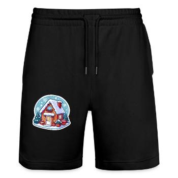 Cozy Winter Cottage: Charming Holiday Art - Stanley/Stella Trainer Unisex Organic Jogging Shorts - black - Front - Nik (191cm) & Marisol (170cm)