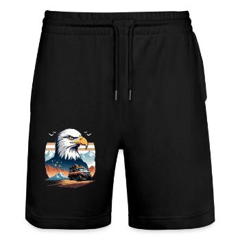 Adventure Tour USA - Stanley/Stella Trainer Unisex Organic Jogging Shorts - black - Front - Nik (191cm) & Marisol (170cm)