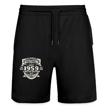 Original 1959 Jahrgang 1959 65. Geburtstag 1959 - Stanley/Stella Unisex Bio Joggingshorts Trainer  - Schwarz - Vorne - Nik (191cm) & Marisol (170cm)