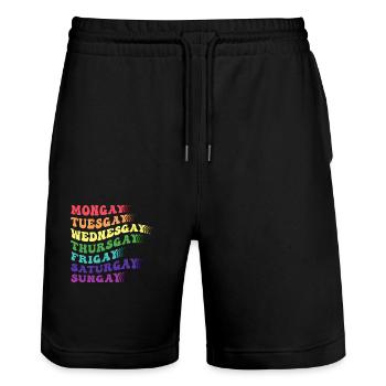 Sei du LGBTQ Schwul Lesbisch Bi Trans Stolz Bunt - Stanley/Stella Unisex Bio Joggingshorts Trainer  - Schwarz - Vorne - Nik (191cm) & Marisol (170cm)