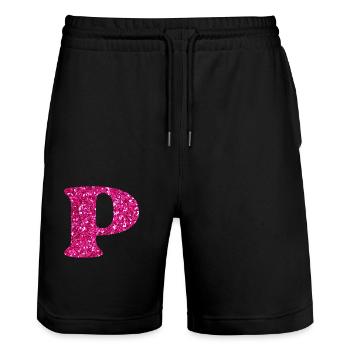 Glitter pink letter p - Stanley/Stella Trainer Unisex Organic Jogging Shorts - black - Front - Nik (191cm) & Marisol (170cm)