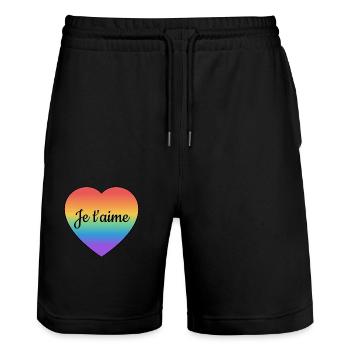 Je Taime I love you French Rainbow Heart - Stanley/Stella Trainer Unisex Organic Jogging Shorts - black - Front - Nik (191cm) & Marisol (170cm)