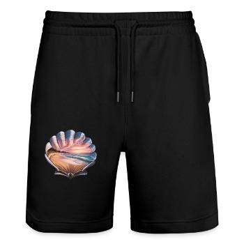 Muschel Strand Szene Serene Ozean Landschaft - Stanley/Stella Unisex Bio Joggingshorts Trainer  - Schwarz - Vorne - Nik (191cm) & Marisol (170cm)