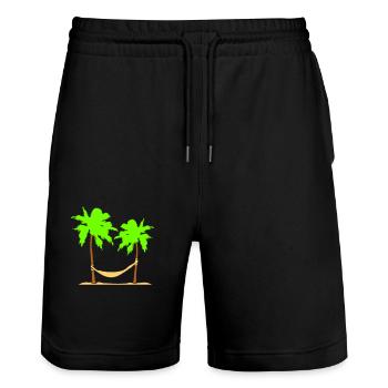 Hammock Under 2 Palm Trees Recreation Beach Sleeping - Stanley/Stella Trainer Unisex Organic Jogging Shorts - black - Front - Nik (191cm) & Marisol (170cm)