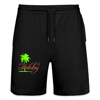 Holiday Palme Text Spruch Urlaub Erholen Reisen - Stanley/Stella Unisex Bio Joggingshorts Trainer  - Schwarz - Vorne - Nik (191cm) & Marisol (170cm)