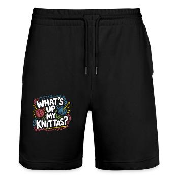 Strickspaß mit kreativem Humor - Stanley/Stella Unisex Bio Joggingshorts Trainer  - Schwarz - Vorne - Nik (191cm) & Marisol (170cm)