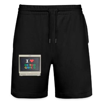 PVM Lover - Retrogames (Beige) - Short de jogging bio TRAINER Stanley/Stella unisexe - noir - Devant - Nik (191cm) & Marisol (170cm)