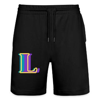 Multicolored letter l - Stanley/Stella Trainer Unisex Organic Jogging Shorts - black - Front - Nik (191cm) & Marisol (170cm)