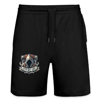 OUTDOOR-ABENTEUER | DER ENTDECKER | LIMITIERTE AUFLAGE - Stanley/Stella Unisex Bio Joggingshorts Trainer  - Schwarz - Vorne - Nik (191cm) & Marisol (170cm)