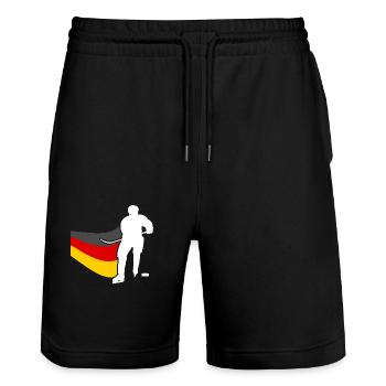 Eishockeyspieler Deutschland Flagge Eishockey - Stanley/Stella Unisex Bio Joggingshorts Trainer  - Schwarz - Vorne - Nik (191cm) & Marisol (170cm)