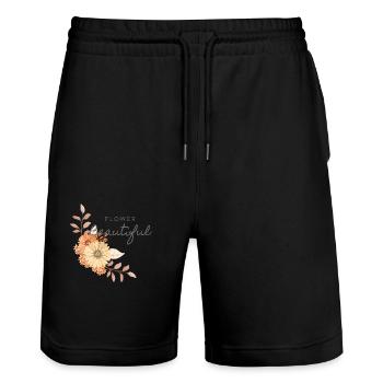 Flower - Stanley/Stella Unisex Bio Joggingshorts Trainer  - Schwarz - Vorne - Nik (191cm) & Marisol (170cm)