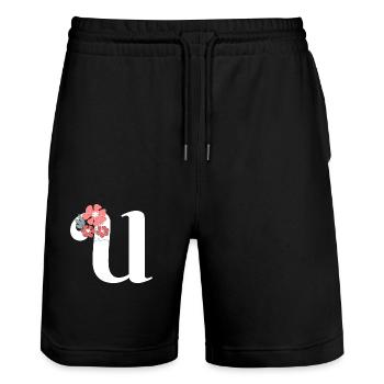 Lettre u fleurs minimalistes - Short de jogging bio TRAINER Stanley/Stella unisexe - noir - Devant - Nik (191cm) & Marisol (170cm)