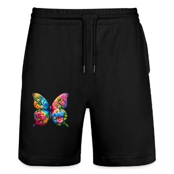 Bunter Schmetterling, von der Natur inspirierte Sommerstimmungen - Stanley/Stella Unisex Bio Joggingshorts Trainer  - Schwarz - Vorne - Nik (191cm) & Marisol (170cm)