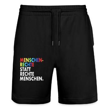 Menschenrechte Spruch Demo Regenbogen - Stanley/Stella Unisex Bio Joggingshorts Trainer  - Schwarz - Vorne - Nik (191cm) & Marisol (170cm)