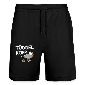 Tüddelkopp Möwe - Stanley/Stella Unisex Bio Joggingshorts Trainer  - Schwarz - Vorne - Nik (191cm) & Marisol (170cm)