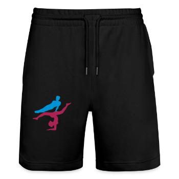 2 freunde team paar paerchen liebe mann gymnastik - Stanley/Stella Unisex Bio Joggingshorts Trainer  - Schwarz - Vorne - Nik (191cm) & Marisol (170cm)