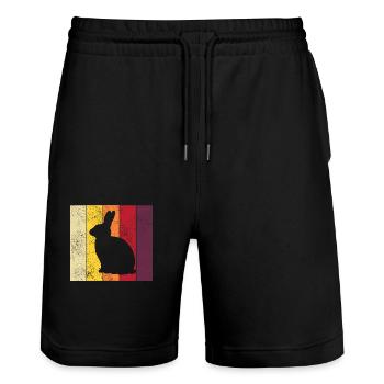 Rabbit Retro Rabbit Easter Gift - Stanley/Stella Trainer Unisex Organic Jogging Shorts - black - Front - Nik (191cm) & Marisol (170cm)