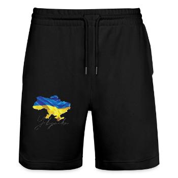 Ukraine Flag in Ukraine Map UA - Stanley/Stella Trainer Unisex Organic Jogging Shorts - black - Front - Nik (191cm) & Marisol (170cm)