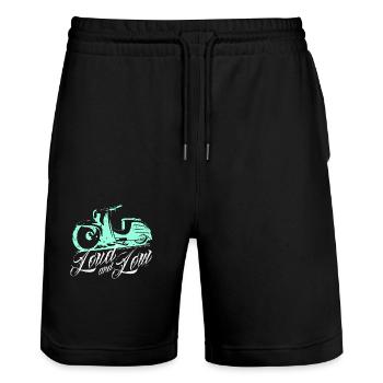 Simson Schwalbe KR 51 Loud and Low - Stanley/Stella Unisex Bio Joggingshorts Trainer  - Schwarz - Vorne - Nik (191cm) & Marisol (170cm)