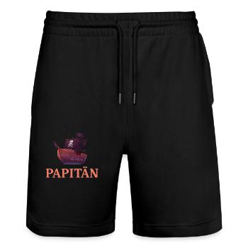 Lustiges Papitän Shirt für den besten Papa. - Stanley/Stella Unisex Bio Joggingshorts Trainer  - Schwarz - Vorne - Nik (191cm) & Marisol (170cm)