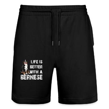 Bernese Mountain Dog - Stanley/Stella Trainer Unisex Organic Jogging Shorts - black - Front - Nik (191cm) & Marisol (170cm)
