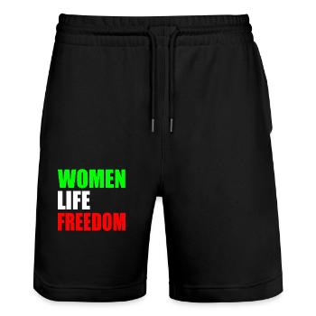 Women life freedom - Short de jogging bio TRAINER Stanley/Stella unisexe - noir - Devant - Nik (191cm) & Marisol (170cm)