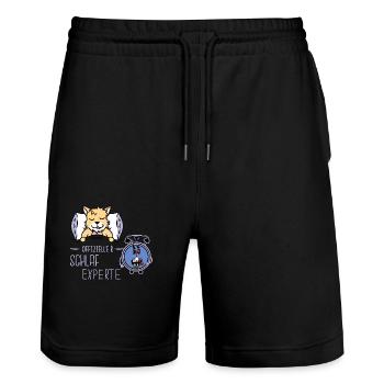 Wecker Getriebe Uhrzeit Katze Bett schlafen müde - Stanley/Stella Unisex Bio Joggingshorts Trainer  - Schwarz - Vorne - Nik (191cm) & Marisol (170cm)