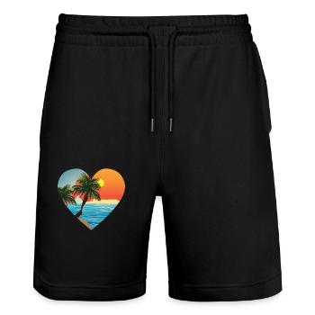 Palm Island Summer Holiday Sun Palm Beach - Short de jogging bio TRAINER Stanley/Stella unisexe - noir - Devant - Nik (191cm) & Marisol (170cm)