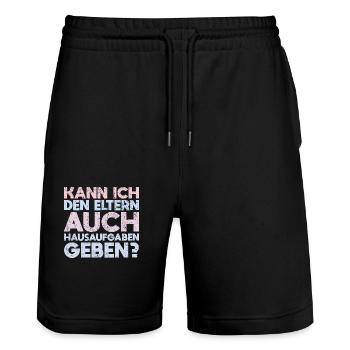 Kann Ich Den Eltern Auch Hausaufgaben Geben? - Stanley/Stella Unisex Bio Joggingshorts Trainer  - Schwarz - Vorne - Nik (191cm) & Marisol (170cm)
