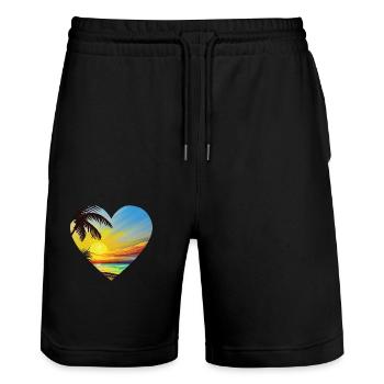 Strand Palmen Sommerurlaub Palme Insel Sonne - Stanley/Stella Unisex Bio Joggingshorts Trainer  - Schwarz - Vorne - Nik (191cm) & Marisol (170cm)