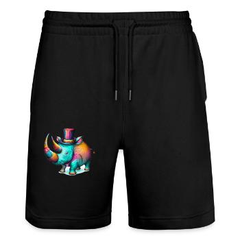Chilliges Nashorn: Ein stilvolles Nashorn - Stanley/Stella Unisex Bio Joggingshorts Trainer  - Schwarz - Vorne - Nik (191cm) & Marisol (170cm)
