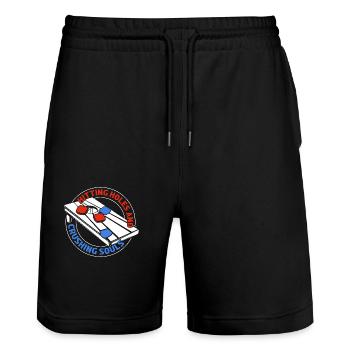 Hitting Holes And Crushing Souls Cornhole Bean Bag - Stanley/Stella Unisex Bio Joggingshorts Trainer  - Schwarz - Vorne - Nik (191cm) & Marisol (170cm)