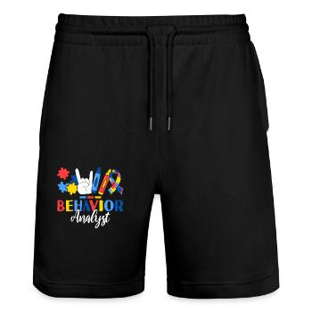Behavior Analyst Registered ABA Therapist - Stanley/Stella Trainer Unisex Organic Jogging Shorts - black - Front - Nik (191cm) & Marisol (170cm)