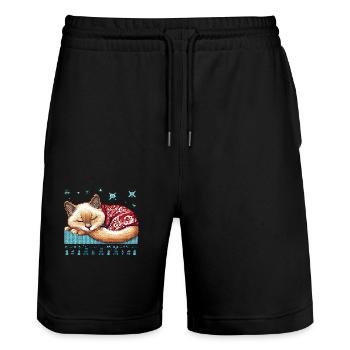 Ugly Christmas schlafende Katze - Stanley/Stella Unisex Bio Joggingshorts Trainer  - Schwarz - Vorne - Nik (191cm) & Marisol (170cm)