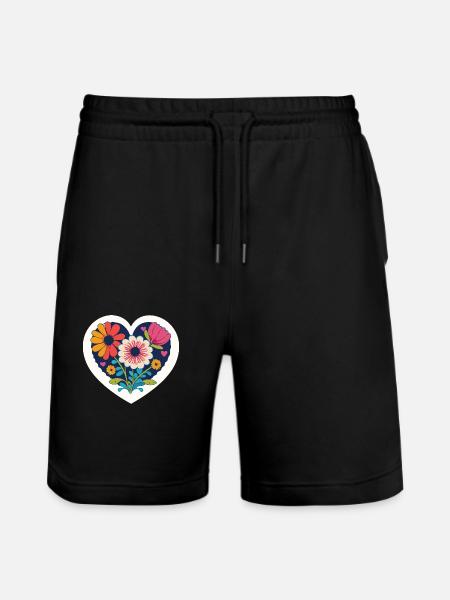 Liebe - Blumen - Herz - Stanley/Stella Unisex Bio Joggingshorts Trainer  - Schwarz