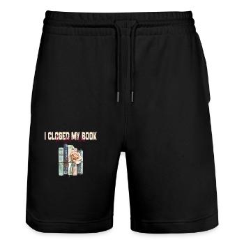 Ich habe mein Buch geschlossen, um hier zu sein und Bookworm Gift zu lesen - Stanley/Stella Unisex Bio Joggingshorts Trainer  - Schwarz - Vorne - Nik (191cm) & Marisol (170cm)