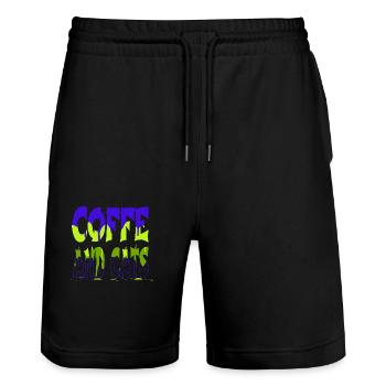 cat face hoodies and sweatshirts humor gift idea - Stanley/Stella Trainer Unisex Organic Jogging Shorts - black - Front - Nik (191cm) & Marisol (170cm)