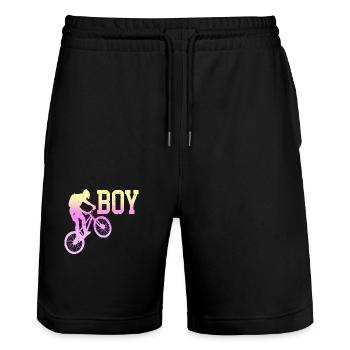 bike bicycle cycle lifestyle healthy transport - Stanley/Stella Trainer Unisex Organic Jogging Shorts - black - Front - Nik (191cm) & Marisol (170cm)