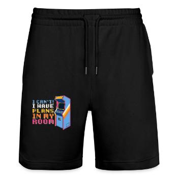 Gamer Funny - I Cant Have plans in my Room Garage - Stanley/Stella Trainer Unisex Organic Jogging Shorts - black - Front - Nik (191cm) & Marisol (170cm)