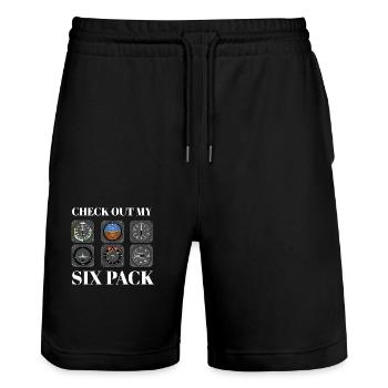 Funny Pilot Six Pack Aviation Flight Simulation - Stanley/Stella Unisex Bio Joggingshorts Trainer  - Schwarz - Vorne - Nik (191cm) & Marisol (170cm)