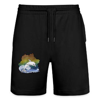 Delfin - Stanley/Stella Unisex Bio Joggingshorts Trainer  - Schwarz - Vorne - Nik (191cm) & Marisol (170cm)