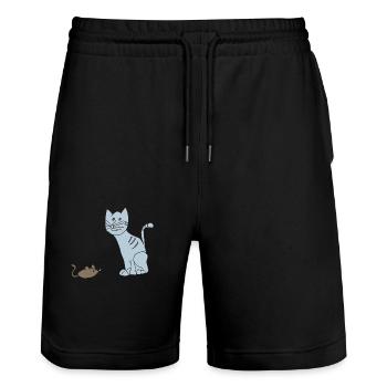katze und maus - Stanley/Stella Unisex Bio Joggingshorts Trainer  - Schwarz - Vorne - Nik (191cm) & Marisol (170cm)