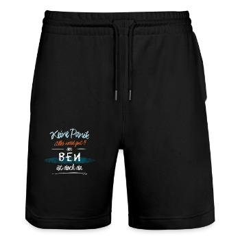 Ben - Keine Panik. Alles wird gut - Stanley/Stella Unisex Bio Joggingshorts Trainer  - Schwarz - Vorne - Nik (191cm) & Marisol (170cm)