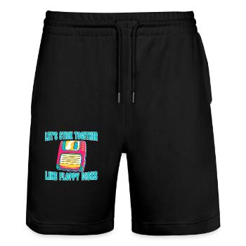 Collons-nous les uns aux autres comme des disquettes - Short de jogging bio TRAINER Stanley/Stella unisexe - noir - Devant - Nik (191cm) & Marisol (170cm)