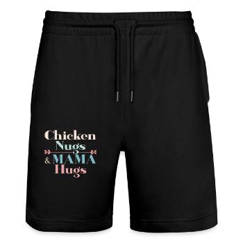 Chicken Nugs & Mama Hugs - Stanley/Stella Trainer Unisex Organic Jogging Shorts - black - Front - Nik (191cm) & Marisol (170cm)