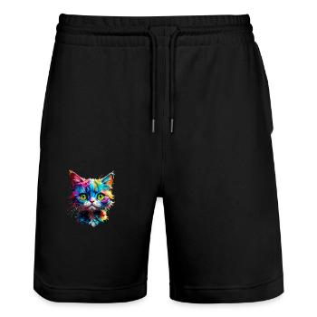Beware of cats - Stanley/Stella Trainer Unisex Organic Jogging Shorts - black - Front - Nik (191cm) & Marisol (170cm)