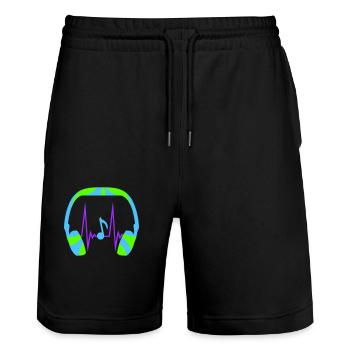 Headphones Note Music Note Pulse Frequency Heartbeat - Stanley/Stella Trainer Unisex Organic Jogging Shorts - black - Front - Nik (191cm) & Marisol (170cm)