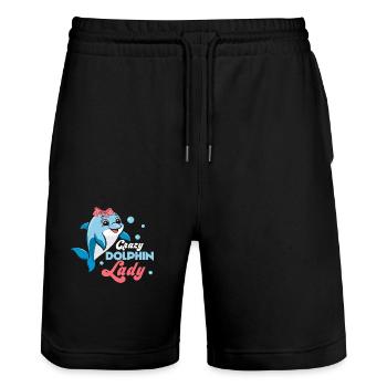Crazy Dolphin Lady Plage Vacances Biologie Marine - Short de jogging bio TRAINER Stanley/Stella unisexe - noir - Devant - Nik (191cm) & Marisol (170cm)